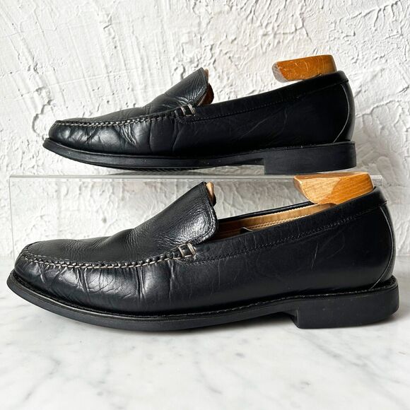 Johnston & Murphy Ainsworth Venetian Black Leather Loafers Sheepskin - Mens 9.5M - Picture 2 of 7
